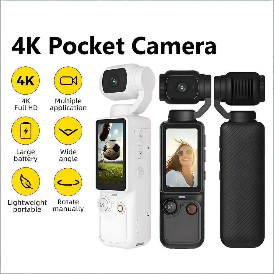 Máy quay phim bỏ túi độ phân giải cao 4K với màn hình 1.9 inch và khả năng xoay 180° - Hỗ trợ quay video 4K, thẻ nhớ SD 32GB, sạc USB-C, ổn định hình ảnh kỹ thuật số, tự động lấy nét, phù hợp cho các hoạt động thể thao ngoài trời, quay video, du lịch và nhiều hơn nữa - Máy quay vlog di động