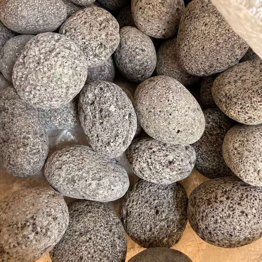 火山岩抛光鹅卵石,100% 天然,适用于地板、阳台、假山、鱼缸、壁炉、花园,混合尺寸套装 - 灰色 - 查看 1