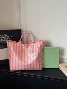 1 Stück Damen Shopper mit großer Kapazität aus PVC, modische gestreifte Strandtasche für den Urlaub, geeignet für Studentinnen und stilvolle Outfits - Verschiedenfarbig - Übersicht 4