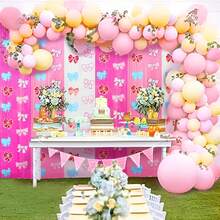 Kit de arco de guirnalda de globos pastel y paquete de 2 cortinas metálicas con flecos de lámina de oropel – Ideal para baby shower, bodas, decoraciones de fiesta de cumpleaños (lazo) - Lazo - Ver 2