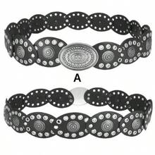 Cinturón con hebilla redonda de remache estilo retro, banda de cintura con ojetes de moda bohemia, versátil - Blanco - Ver 4
