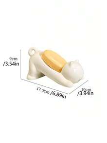 Khay đựng xà phòng hình mèo hoạt hình bằng nhựa, khay đựng xà phòng nhà tắm dễ thương, khay thoát nước cho bồn rửa mặt. - trắng - Xem 6