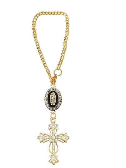 1pc Steering Wheel Decor With Virgin Mary Pendant And Diamond Cross, Multi-Color Options; Catholic Pendant, Car Accessories, Cross Keychain, Adjustable Chain, Fashion Accessory