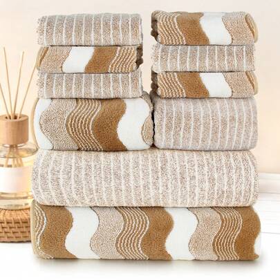 10pcs Towel Set, Includes 2 Large Towels + 2 Hand Towels + 6 Washcloths, Soft Coral Fleece Material, Skin-Friendly & Comfortable, Lightweight, Unisex Design, Suitable For Bathroom, Spa, Travel, Holiday, Bathroom Decor, Mother's Day Gift