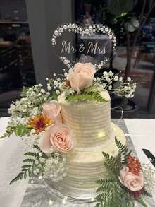 Mr. & Mrs. Acrylic Cake Topper, Suitable For Engagement, Printing, Bridal Shower, Anniversary, Luxury Wedding Cake Decoration, Reusable Wedding Cake Decor, Easy To Install Cake Decoration, Boho Style Wedding Cake Decor, Rustic Wedding Cake Decor, Luxury Wedding Cake Decor With Pearls - Multicolor - View 2