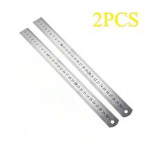 2 Pcs Metal Ruler With Clear Markings, Designed For Students, Office And Engineering Drafting, Suitable For Office Use - Multicolor - View 12