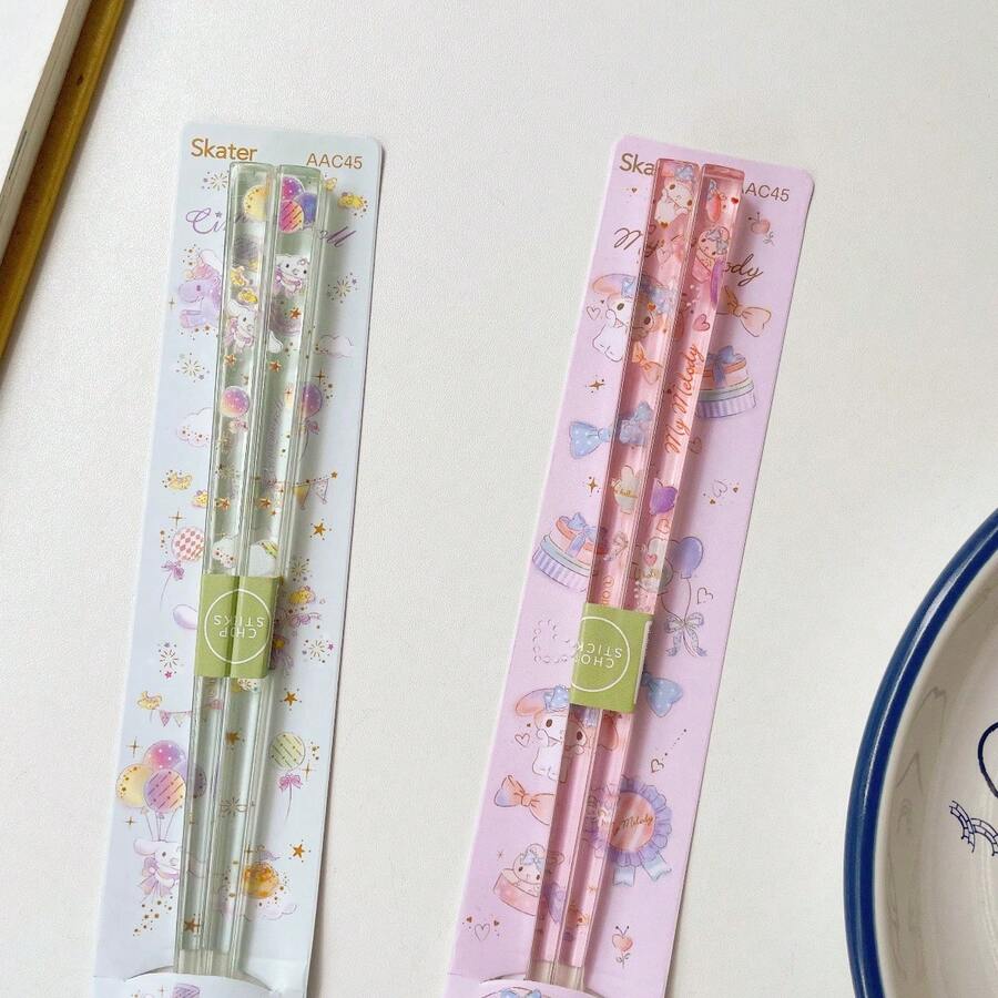 SANRIO 三丽鸥 1/2/双旋律肉桂卷亚克力筷子，大耳朵小狗旋律可爱卡通筷子，情侣筷子，透明便携筷子，礼品，筷子，中式婚礼筷子礼盒套装，盒装筷子