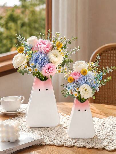 1pc Pink Ombre Cat Vase, Cute Desktop Home Decor, Suitable For Living Room & Bedroom