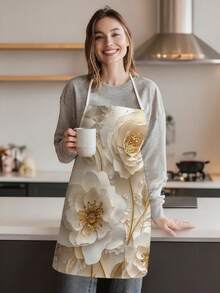 1pc, Flowers Pattern Polyester Apron, Suitable For Cooking, Baking, And Gardening - Can Be Used As Attire For The Kitchen And Dining. - Multicolor - View 9