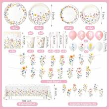 Juego de 202 decoraciones de fiesta de flores silvestres con pancartas, globos, platos, tazas, servilletas, manteles y cubiertos, suministros de cumpleaños florales para 24 invitados - 1 - Ver 5