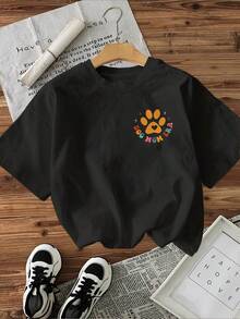T-shirt casual a maniche corte con scollo rotondo e grafica, ideale per la primavera e l'estate, pensata per le donne (modello 2026). - nero - Visualizzare 2