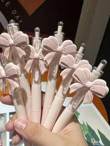 Kawaii Pink Bow Retractable Ballpoint Pens, Aesthetic Cute Soft Grip Smooth Writing School Office Supplies For Girls Desk Decor - 6 cái - Xem 5