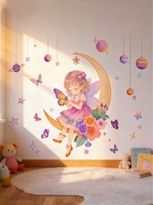 1 set/2 pièces Stickers muraux d'étoiles de princesse pour filles, design de papillon, décoration murale pour tête de lit, chambre à coucher, salon, bureau. Idéal pour les maisons de location. - Multicolore - Voir 1