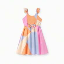 PatPat Family Matching Outfits Set Colorblock Sleeveless Strappy Dress Or Short-Sleeve T-Shirt - 彩色 - 查看 6