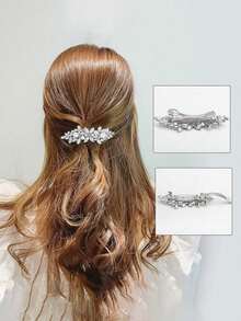 4 pièces/set Clips à cheveux en alliage de zinc avec cristal de forme losange minimaliste et perle, diadème de princesse élégant pour mariage, fête, couronne de mariée, convient pour anniversaire adulte, mariage, séance photo, accessoires de mariée en strass, festival, voyage - pince à cheveux - Voir 3