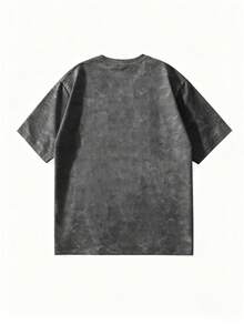 GRDR Men's Summer Letter Print Casual Round Neck Short Sleeve Washed T-Shirt, Comfortable & Fashionable - Dark Grey - View 4