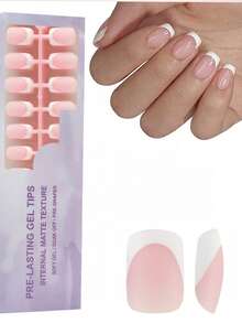 168 Short Square Round Pink And White French Gel Nail Tips, French Nail Tips Pressed On Nails, French Square 3-In-1 Gel Nail Tips, Fake Nails For Nail Art DIY In 12 Sizes, Suitable For Women And Nail Salons Use - Dusty Pink - View 4