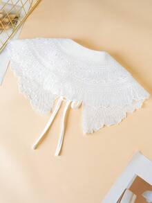 1pc Multifunctional Shawl-Style Fake Collar, Double-Layer Ditsy Floral Lace Trim Scarf Collar, Oversized Versatile Decor For T-Shirts, Sweaters, Dresses, Suitable For Spring, Summer, Autumn, Winter,Graduation Outfit,Festival - C-white - View 3