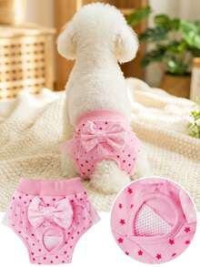 PETSIN Cute Cartoon Pet Physiological Panties, With Lace Trim & Bow Decor, Multipurpose Dog Menstrual Diaper, Sanitary Pants For Small Dogs - Pink - View 2