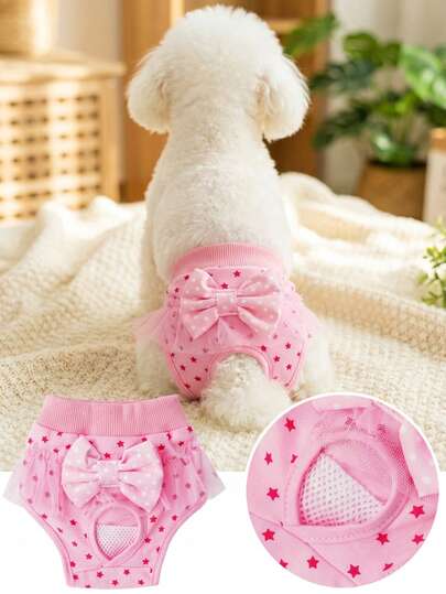 PETSIN Cute Cartoon Pet Physiological Panties, With Lace Trim & Bow Decor, Multipurpose Dog Menstrual Diaper, Sanitary Pants For Small Dogs