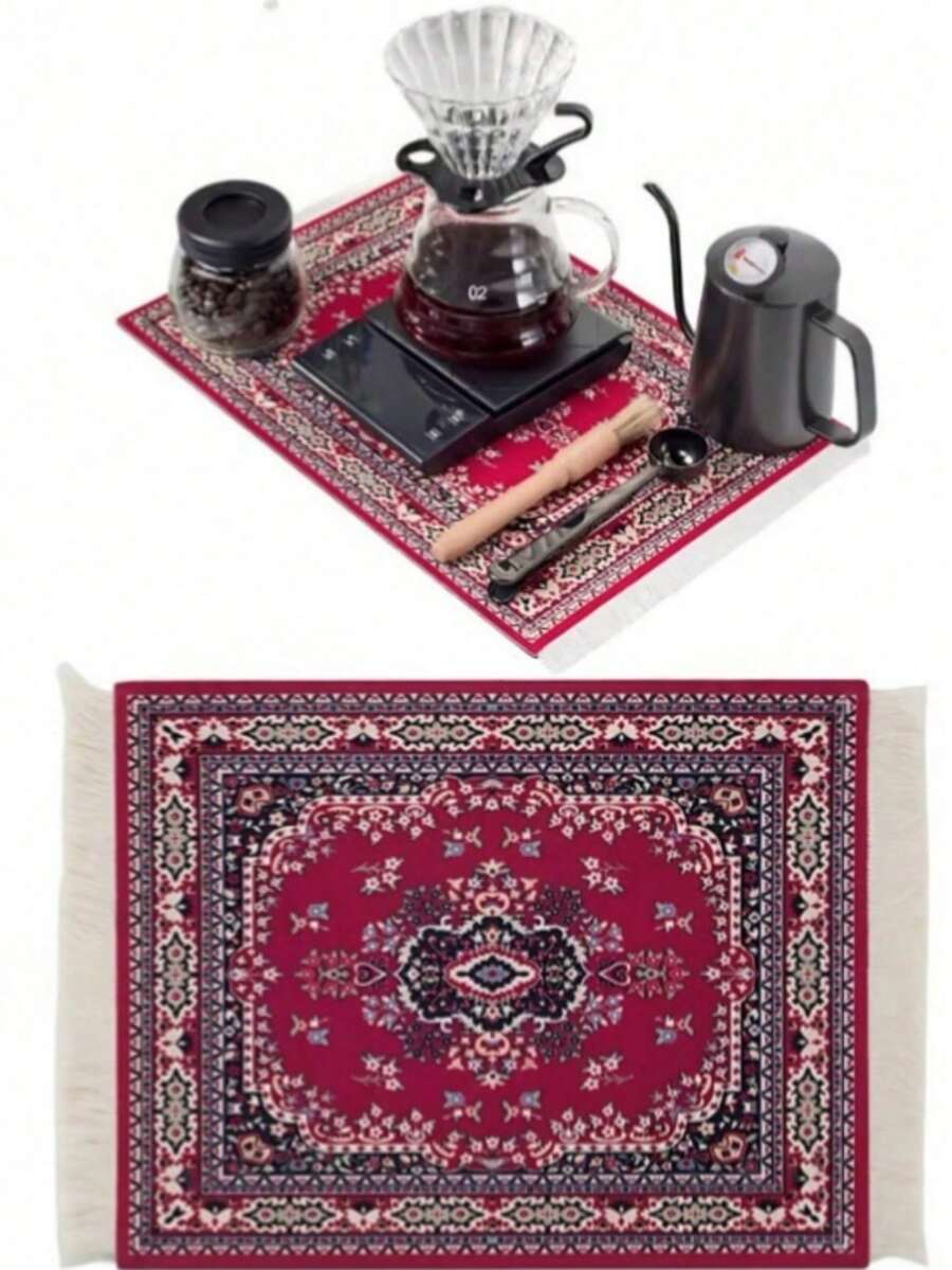 1PC Boho Non-Slip Coffee Mat Bohemia Drink Coaster, Absorbent Kitchen Counter Table Mat For Coffee Accessories, Heat-Resistant Placemat,Dish Drying Mat For Cups, Splash Proof Desk Protector Mat For Home Coffee Station,Coffee Placemat - Type a - View 1