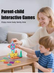 1 Set de Juguetes de Bloques de Construcción Magnéticos Mini, Juguetes Magnéticos 3D Portátiles con Caja de Almacenamiento, Diseño de Iluminación Transparente, Juguetes Educativos STEM Montessori, Regalo Interactivo Padres-Hijos - Multicolor - Ver 10