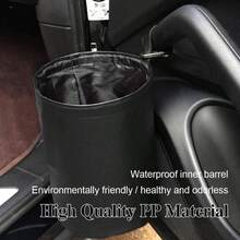 Car Trash Can, Collapsible Trash Can, PU Leather Car Garbage Can, Waterproof Car Garbage Can, Portable Garbage Bin, Car Interior Accessories Multipurpose Trash Bin Black - Black - 查看 5