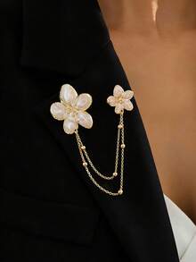 3pcs/1pc Classic Vintage Coin Floral Enamel Texture Metal Brooch Set, White & Gold Color, Versatile Elegant Accessory For Daily, Work, Party, Holiday Wear For Women - Large Frangipani - View 20