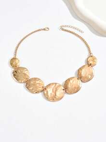 1件极简时尚几何圆形吊坠项链，欧美创意金属休闲个性化围兜项链 - 金黃色 - 查看 4