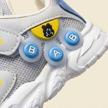 Tenis de niña y tenis para niña, zapatos deportivos casuales de cuero sintético con malla transpirable, calzado infantil con tira de  y suela gruesa antideslizante con amortiguación, decoración de letras, estilo de moda cómodo y ligero, zapatos para niña resistentes para correr y jugar. - Azul - Ver 8
