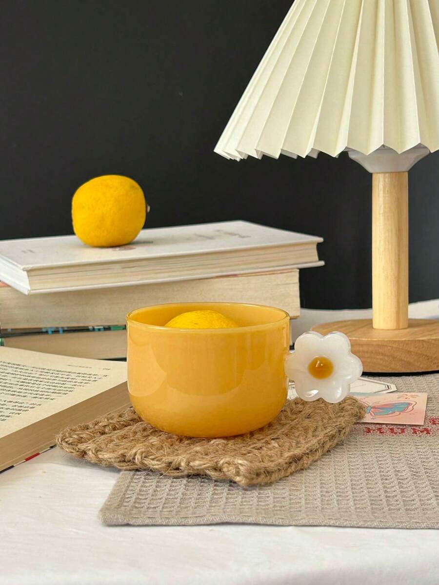 Taza con girasol, taza de vidrio floral hecha a mano, para capuchino, latte, té, bebidas frías y calientes, taza de vidrio borosilicato transparente de alta calidad con asa portátil - Multicolor - Ver 1