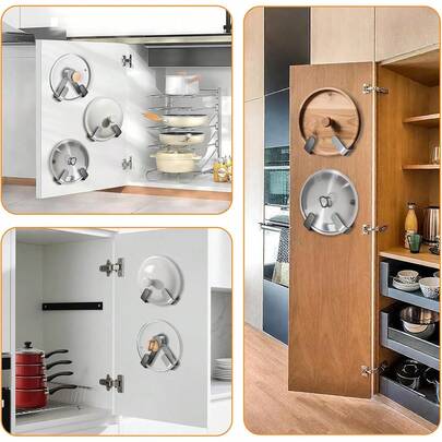 2 Adet Ayarlanabilir Tencere Kapağı Tutucu, Vantuzlu, Döner Mutfak Saklama Kutusu, Dolap Kapıları/Duvara Monte Edilen Saklama Alanları, Kesme Tahtaları, Dolaplar ve Küçük Alanlar İçin Uygun, Delme Gerektirmeyen Kolay Kurulum (Siyah/Beyaz)