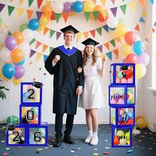 Juego de cajas de luz para decoración de graduación 2025, suministros de fiesta de soltero para collage, celebración de la escuela secundaria (sin globos, azul) - Negro 2 - Ver 10