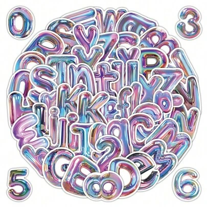 63 Sheets 3D Holographic Letter & Digit Stickers - Colorful Glittery Labels For Notebook, Phone Case & DIY Embellishment Scrapbook Supplies Scrapbooking