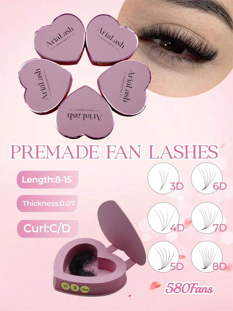 580Fans Per Box C Curls Pointy Sharp Base Stem Premade Premade Fans Black 3D 4D 5D 6D 7D 8D 0.07 Pre Pro Made Fans Lash Extensions Eyelash Extensionslash Clusters,Eyelash Clusters,Individual Eyelashes - C - View 1