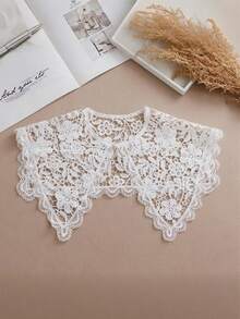 1 pieza Cuello con inserto de encaje floral elegante francés de estilo multicapa, decorado con botones de perlas huecas, adecuado para uso diario, citas y estilo callejero, para primavera/otoño - Multicolor - Ver 13