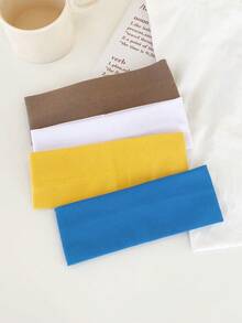 Girlish! 4pcs/Pack Solid Color Basic All-Match Sport Headbands, Korean Style Fashionable Wide-Band Hair Accessory, Ideal For Casual & Outdoor Activities Turban Headband Sweatband, School Stuff, College Fall Winter Hair Band Hair Accessories For Women For Vacation Outfits Woman Elegant Scarf Women Bandanas Soft Headwrap Summer Outfits - Multicolor - View 10