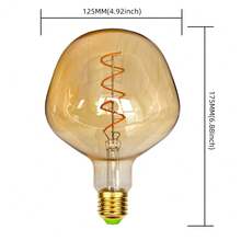 1个可调光LED螺旋灯丝灯泡，DR125 220V 4W 2300K暖光 E27灯头，琥珀色玻璃装饰灯泡，适用于咖啡馆、酒吧、复古家居装饰，尺寸为4.92英寸 x 6.88英寸 - DR125 - 查看 12