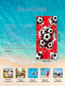 1pc Splatter Paint Football Pattern Red Kids Beach Towel, Super Absorbent Oversized Beach Blanket, Suitable For Travel, Swimming Pool, Diving, Surfing, Yoga, Camping, Available In Multiple Sizes, Beach Accessories - Multicolor - View 14