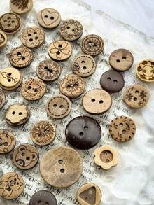 22/45/100pcs Random Pattern Coconut Shell Buttons, Natural Wooden 2-Hole Buttons, Handmade DIY Doll Clothes Sewing Accessories, Vintage Decorative Buttons - Random Pattern Buttons - View 6