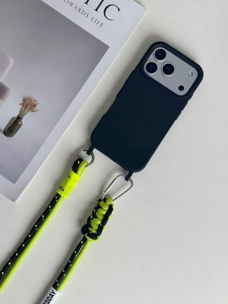 可拆卸掛繩 TPU 軟手機殼,適用於 iPhone 17/16/15/14/13/12 Pro,適合戶外運動使用 - 黑色 - 查看 1
