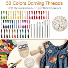 KLONKEE Small Sewing & Weaving Tool Kit, Mushroom Weaving Patch Tool Set With 50 Color Threads & 14 Crochet Hooks, Suitable For Repairing Socks, Jeans, Sweaters And Other Clothing, Ideal For Beginners - Multicolor - View 9