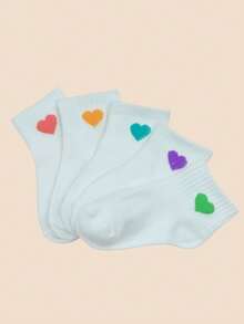 5/10/15 pares de calcetines de niña con patrón de corazón de color caramelo, calcetines lindos para niños para la escuela, deportes, todas las estaciones, adecuados para niñas, calcetines blancos para niños y niñas - calcetines transpirables hasta el tobillo, calcetines básicos diarios para niños, accesorios de ropa para niñas, calcetines para zapatos de niñas, calcetines cortos, suministros para bebés, calcetines para niñas bebés - Multicolor - Ver 8