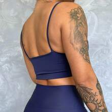 High-Support Polyamide Fitness Top With Double Lining. - Dark Blue - View 3