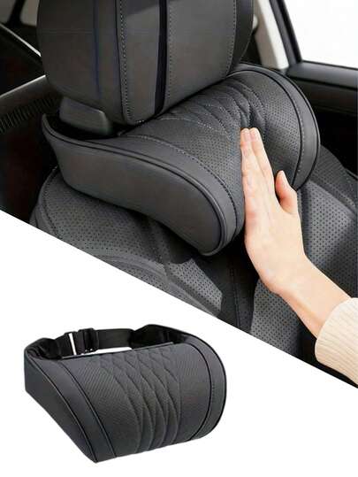 Almohada de reposacabezas de piel de Napa universal para automóvil - Soporte ergonómico para el cuello, piel de Napa premium transpirable, relleno suave y resistente, ajuste universal para la mayoría de los asientos de automóvil, cómodo apoyo para el cuello durante la conducción, sin obstrucción a la vista, cojín para el cuello del automóvil, disponible en negro, marrón, marrón claro, naranja, blanco y rojo.