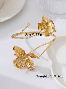 1 chiếc vòng tay hoa kim loại bất đối xứng thời trang, thích hợp cho nữ giới đeo hàng ngày, mùa hè, đi nghỉ mát. - vàng vàng - Xem 7