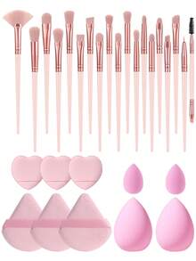 29件套完整化妆工具套装，19件专业化妆刷+海绵+粉扑，面部及眼部彩妆一体式化妆套装 - 粉色 - 查看 12