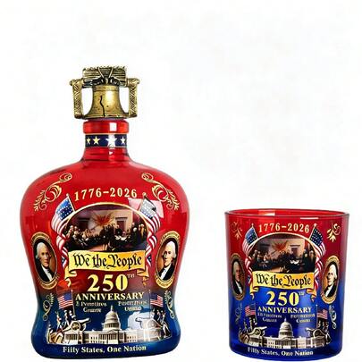 250th Anniversary USA Decanter & Whiskey Glass Set, 1 Bottle + 2 Tumblers, We The People Patriotic Barware, Perfect For 4th Of July Celebration, Gift For Friends & Patriotic Enthusiasts