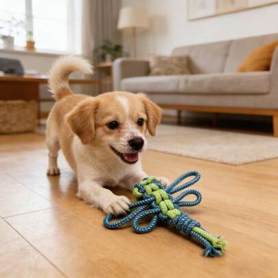 1个创意卡通蜻蜓造型打结狗玩具，天然多环设计耐啃咬绳，缓解无聊，拔河游戏及洁牙玩具，适合小型/中型犬