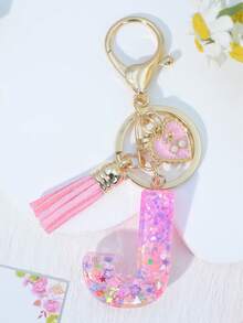 1pc Pink Letter Keychain Resin Drip Glue Butterfly Heart Pendant, Cute Gift For Women Bag/Key Chain - Baby Pink - View 11